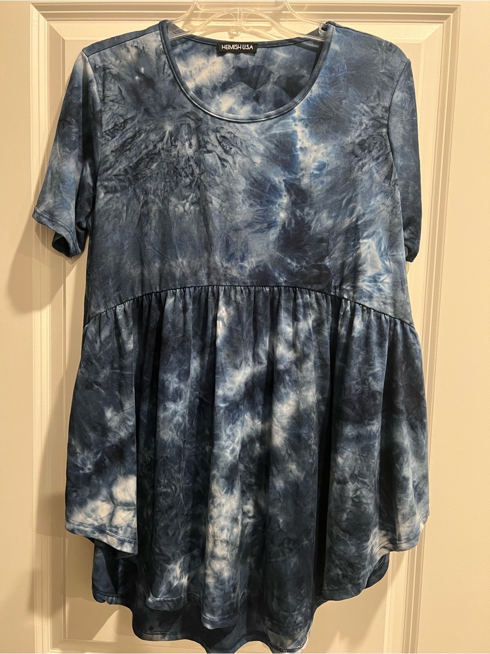 HEIMISH USA Women's Navy Blue Tie-Dye Babydoll Tunic